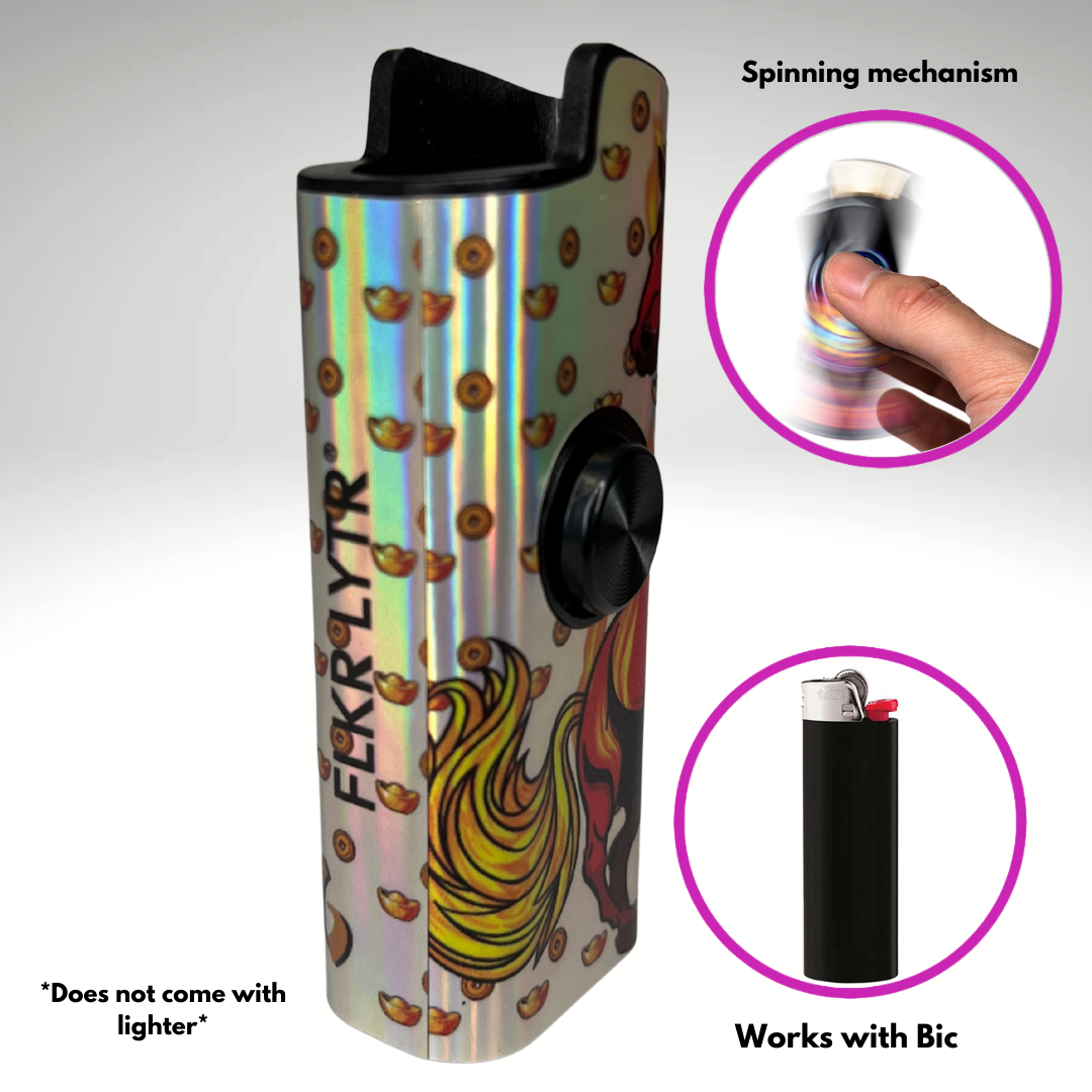 FLKR LYTR®  Fidget Spinner Lighter Case "Year of The Fire Horse" for Bic® Spinner Lighter Case