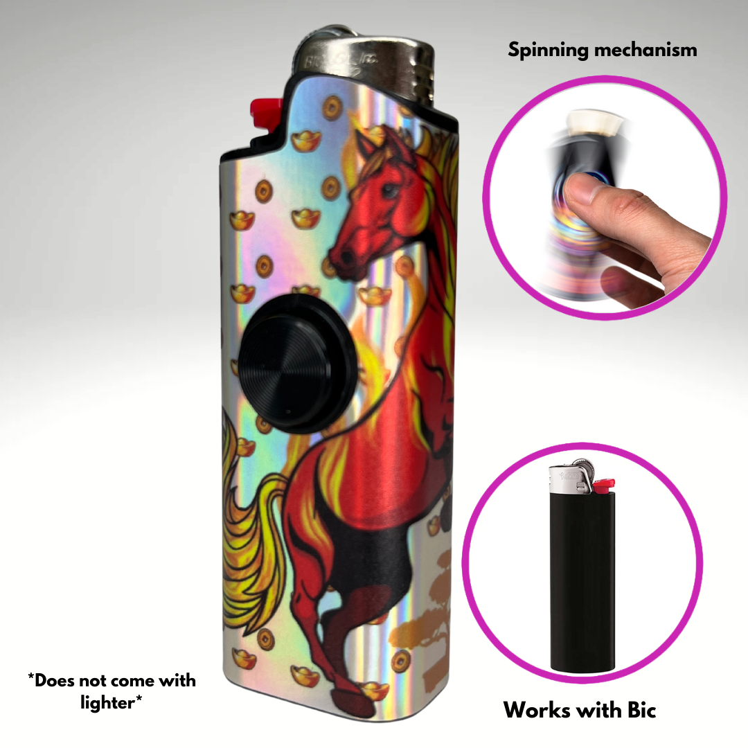 FLKR LYTR®  Fidget Spinner Lighter Case "Year of The Fire Horse" for Bic® Spinner Lighter Case