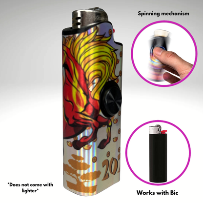 FLKR LYTR®  Fidget Spinner Lighter Case "Year of The Fire Horse" for Bic® Spinner Lighter Case