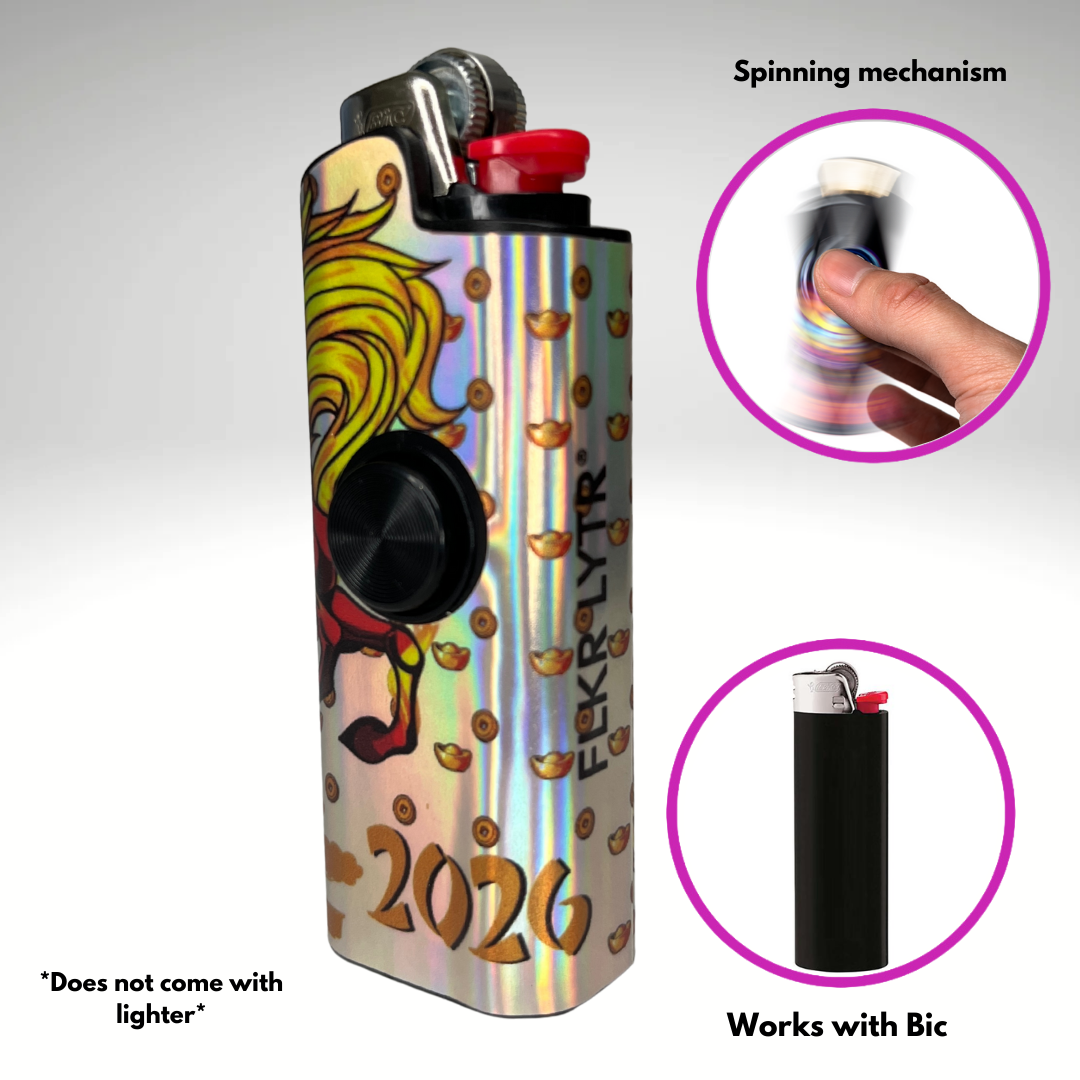 FLKR LYTR®  Fidget Spinner Lighter Case "Year of The Fire Horse" for Bic® Spinner Lighter Case