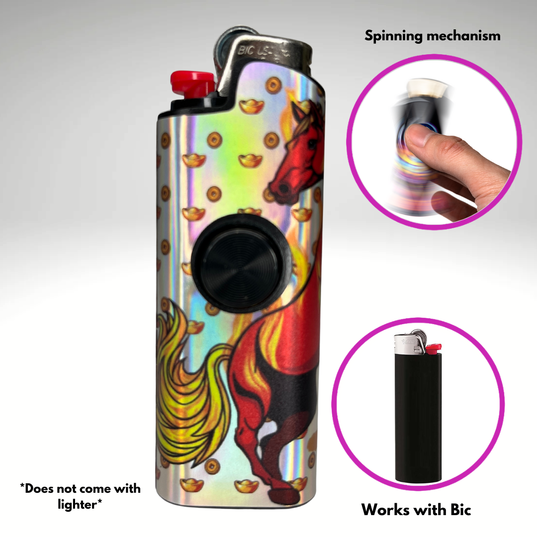 FLKR LYTR®  Fidget Spinner Lighter Case "Year of The Fire Horse" for Bic® Spinner Lighter Case