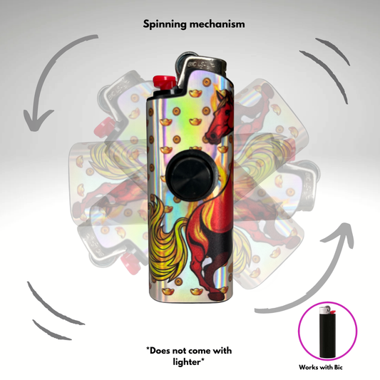 FLKR LYTR®  Fidget Spinner Lighter Case "Year of The Fire Horse" for Bic® Spinner Lighter Case