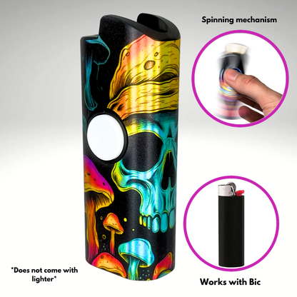 FLKR LYTR® Fidget Spinner Lighter Case "Skull Mushroom" for Bic® Spinner Lighter Case | FLKR LYTR - $11.99