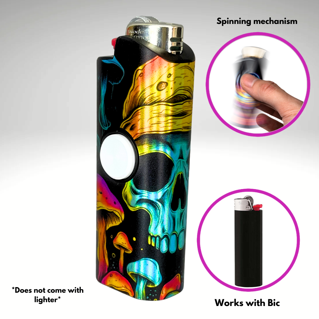 FLKR LYTR® Fidget Spinner Lighter Case "Skull Mushroom" for Bic® Spinner Lighter Case | FLKR LYTR - $11.99