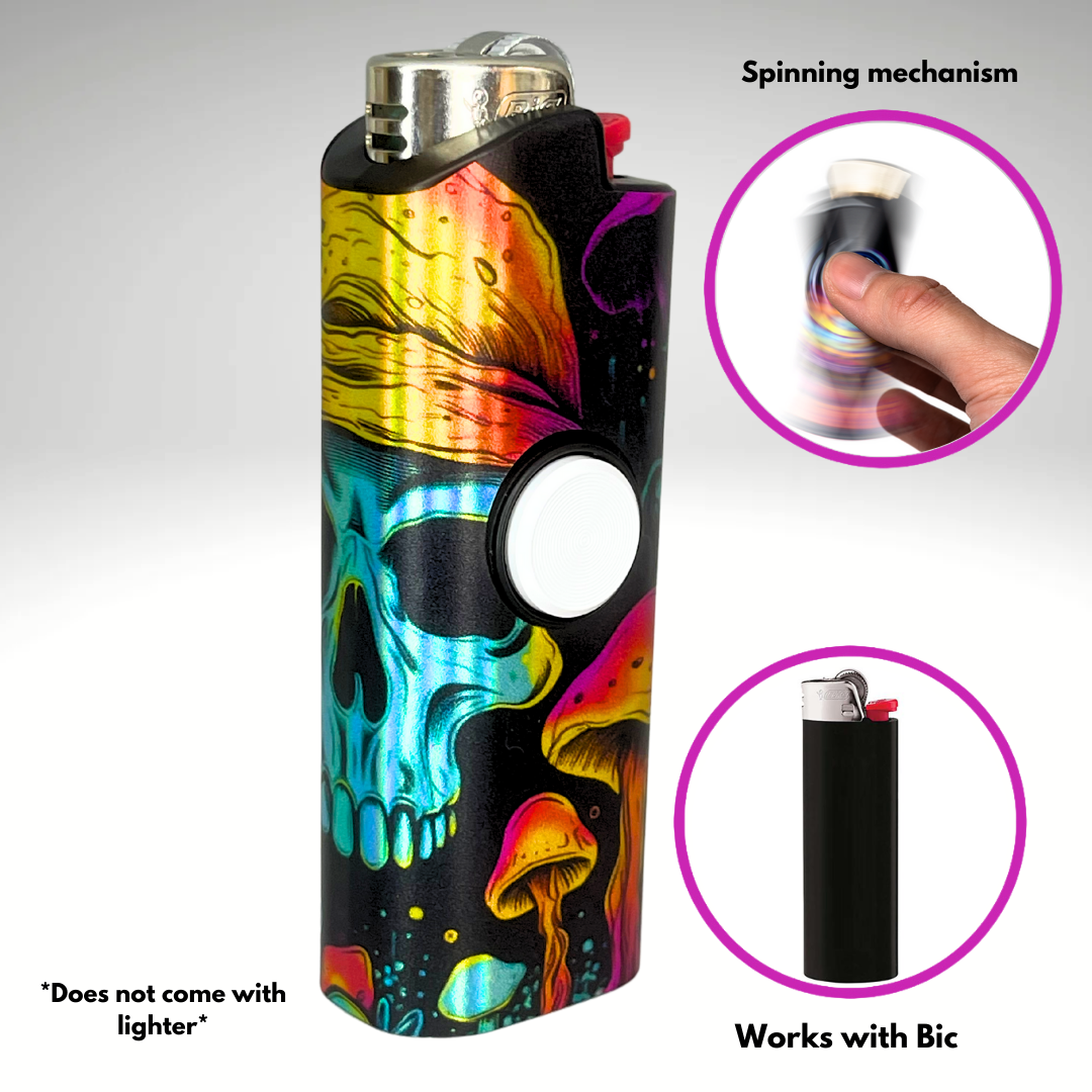 FLKR LYTR® Fidget Spinner Lighter Case "Skull Mushroom" for Bic® Spinner Lighter Case | FLKR LYTR - $11.99